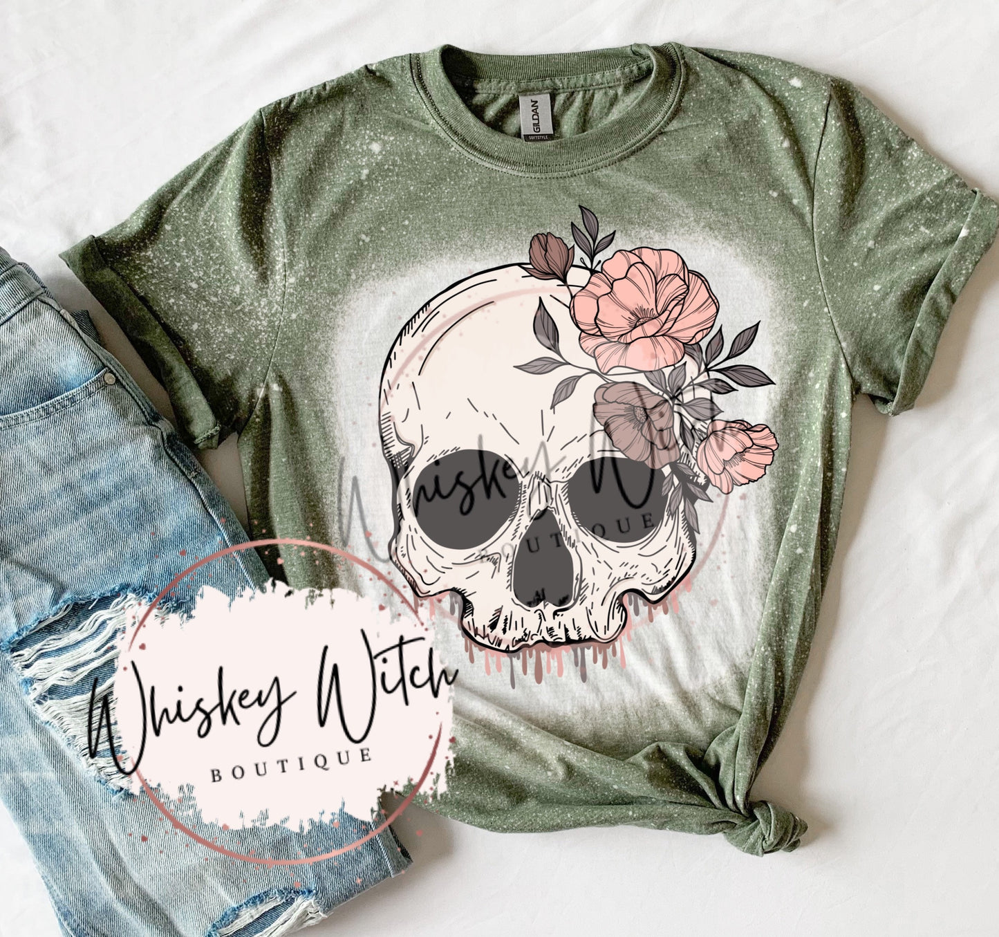 Bleached Tee | Floral Skull | retro | distressed | best seller | bleached tshirt | custom | gift | vintage | best seller