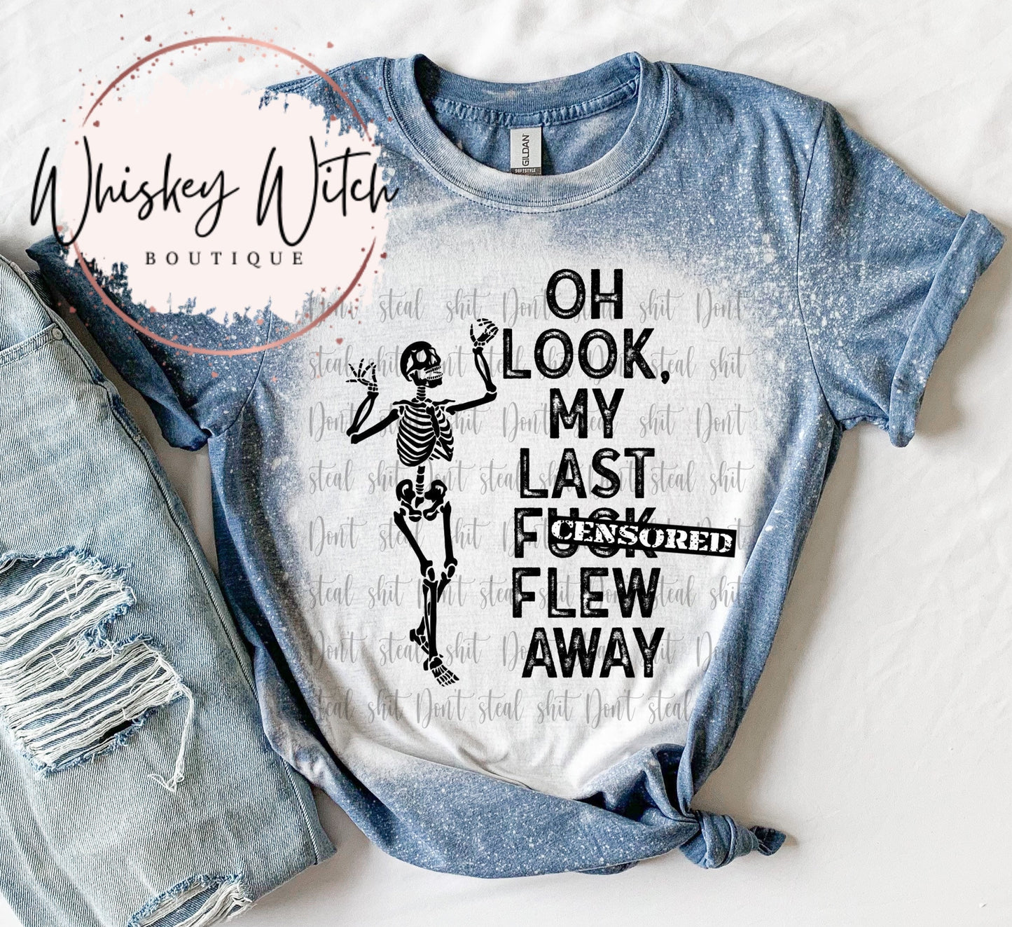 Bleached shirt Oh Look My Last F*ck | vintage | retro | distressed | custom | funny | unisex | sarcastic | skeleton | dead inside