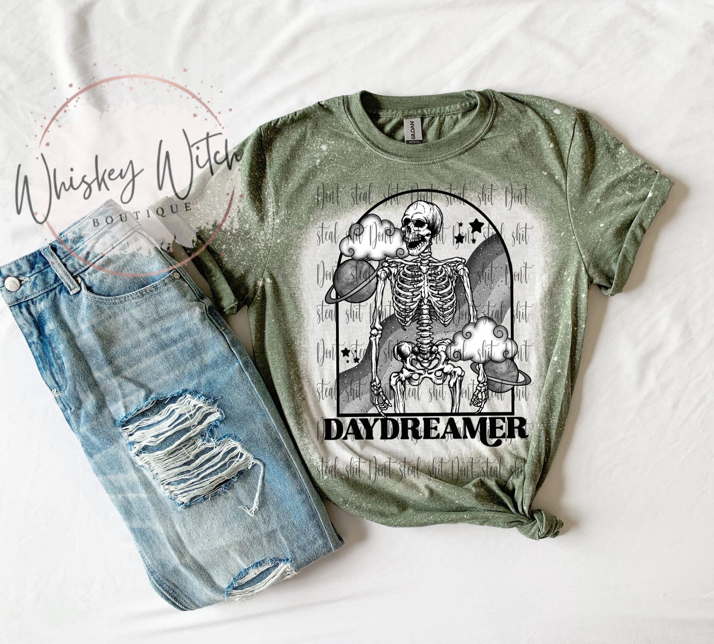 Daydreamer Skellie bleached t shirt | vintage | retro | distressed | custom | funny shirt | dead inside | gift