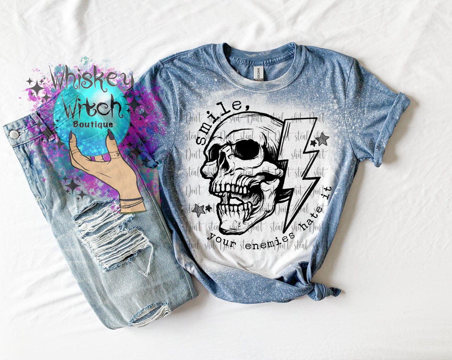 Bleached Tee | Smile Your Enemies Hate It | vintage | retro | skull | womens clothing | spring clothing | soft tee | motivational quote