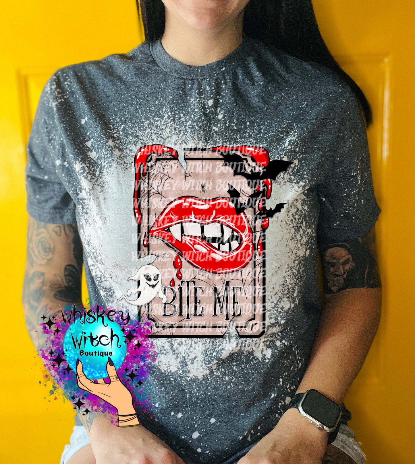 Bite Me Tarot Halloween Shirt bleached t shirt | vintage | retro | distressed | custom | horror | goth
