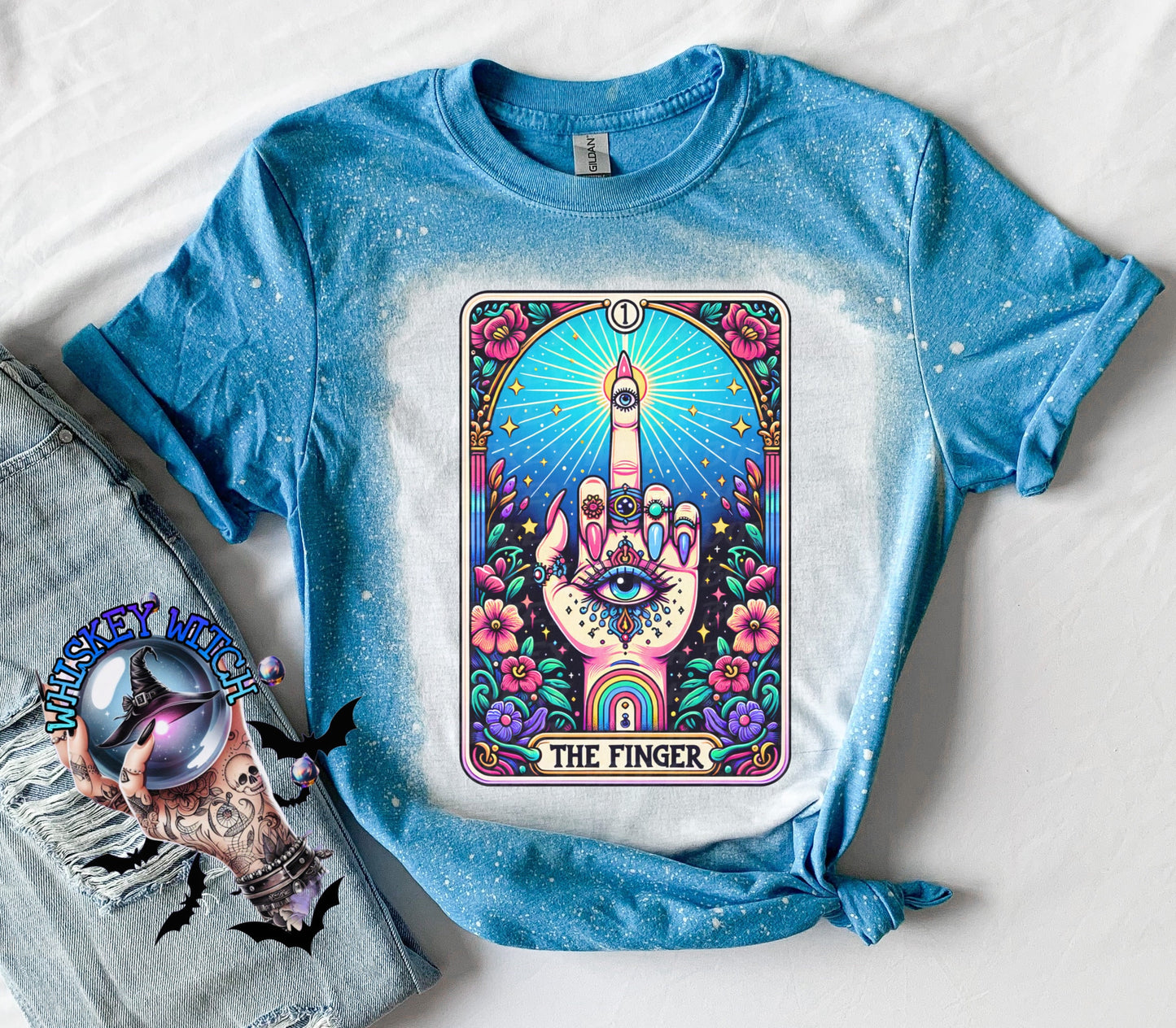 Tarot The Finger Skeleton bleached t shirt | vintage | retro | distressed | custom | horror | goth | bleached tee | graphic tee | witchy
