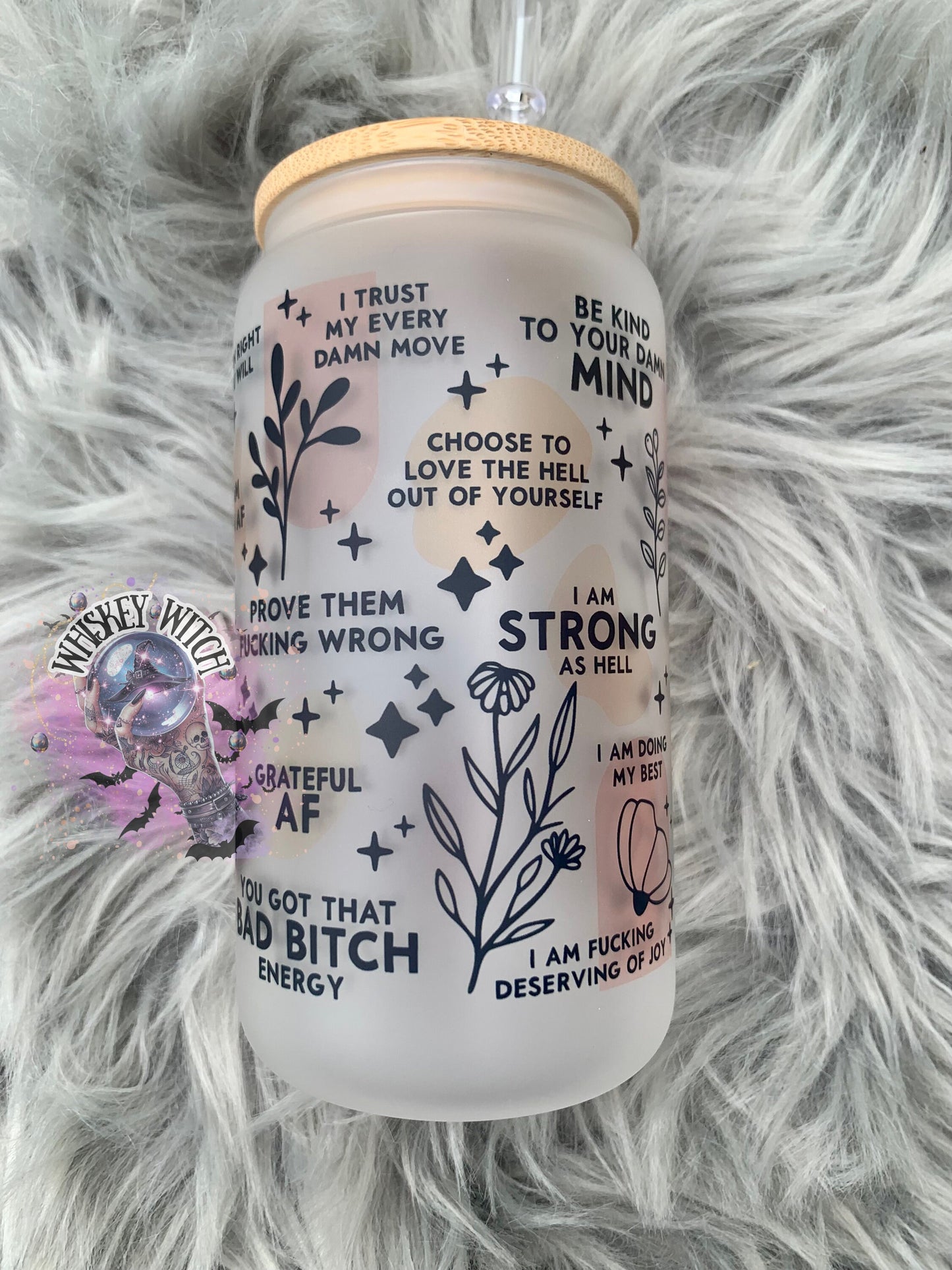 Daily Reminders (vulgar) 16oz glass coffee cup / glass coffee/ iced coffee cup/ funny coffee cup / inspirational / funny inspirational/ gift