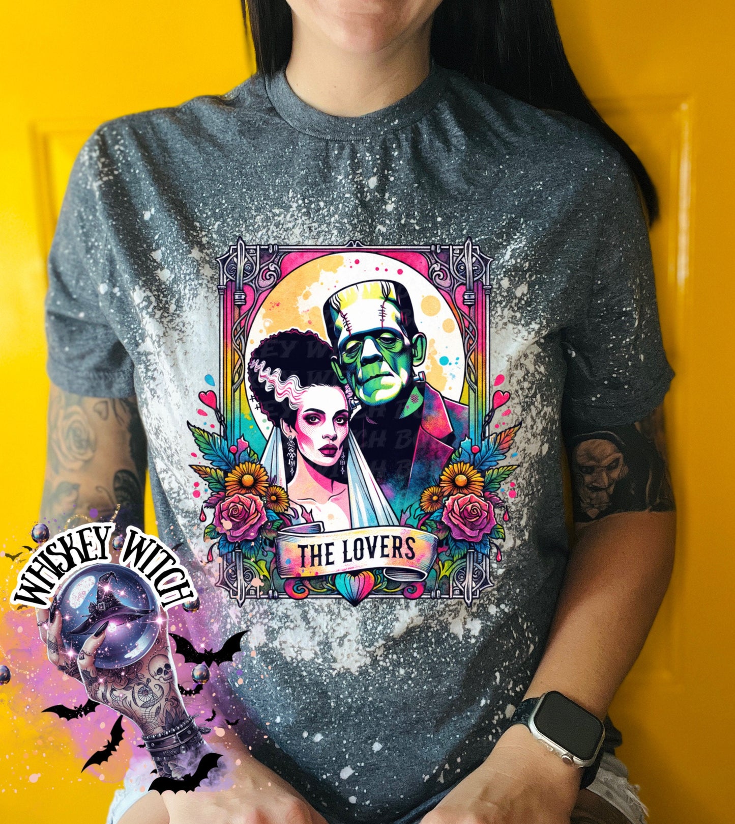The Lovers Tarot Horror Neon bleached t shirt | vintage | retro | distressed | custom | horror | goth | witchy | trendy | gift | unique