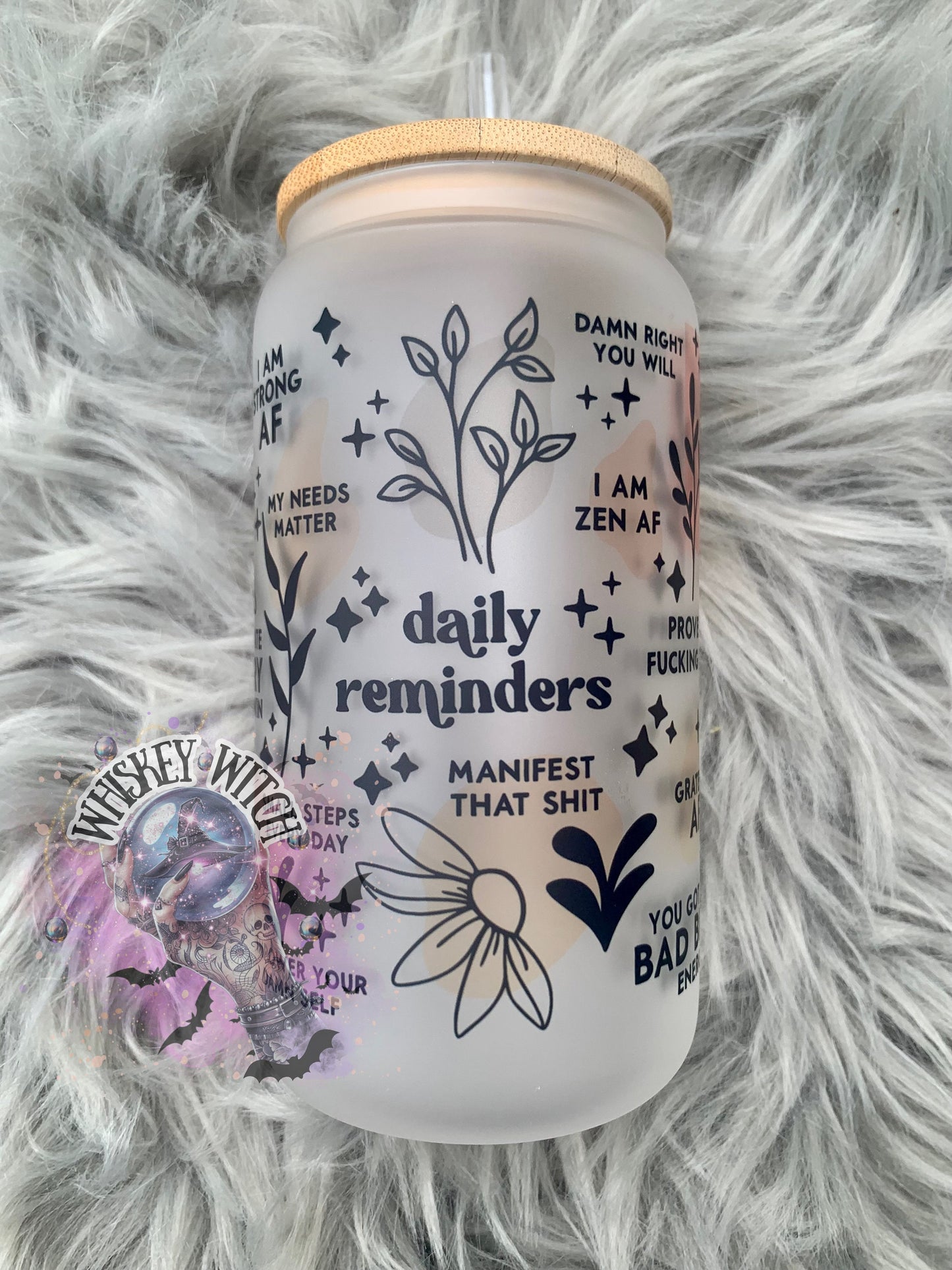 Daily Reminders (vulgar) 16oz glass coffee cup / glass coffee/ iced coffee cup/ funny coffee cup / inspirational / funny inspirational/ gift