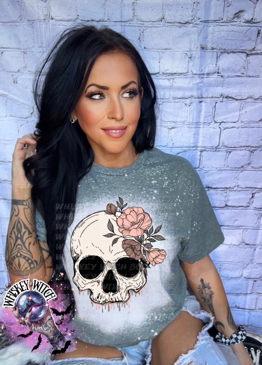 Bleached Tee | Floral Skull | retro | distressed | best seller | bleached tshirt | custom | gift | vintage | best seller