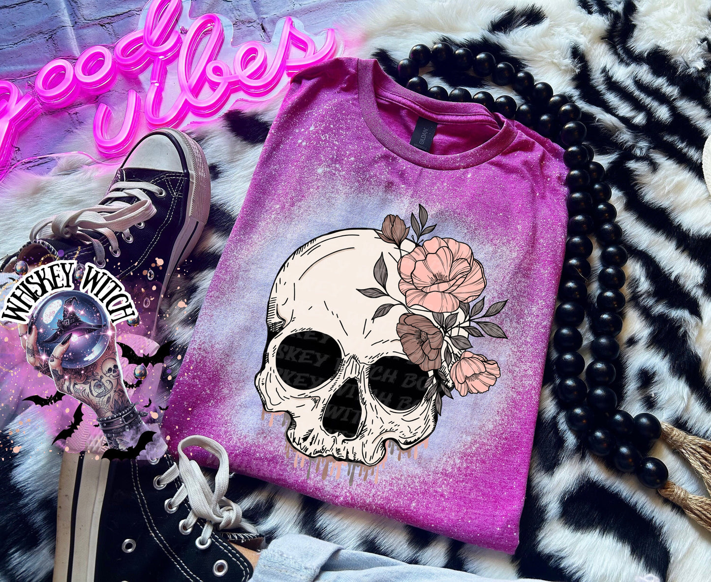 Bleached Tee | Floral Skull | retro | distressed | best seller | bleached tshirt | custom | gift | vintage | best seller
