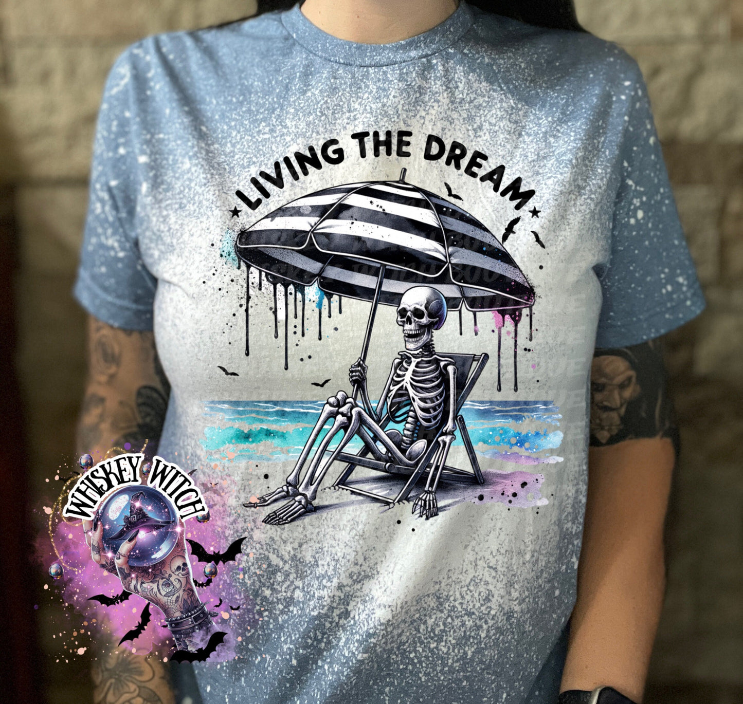 Beachy Dream Skeleton | vintage | retro | bleached | soft tee | funny shirt | Halloween | gift | snarky | goth | custom | mom | spooky