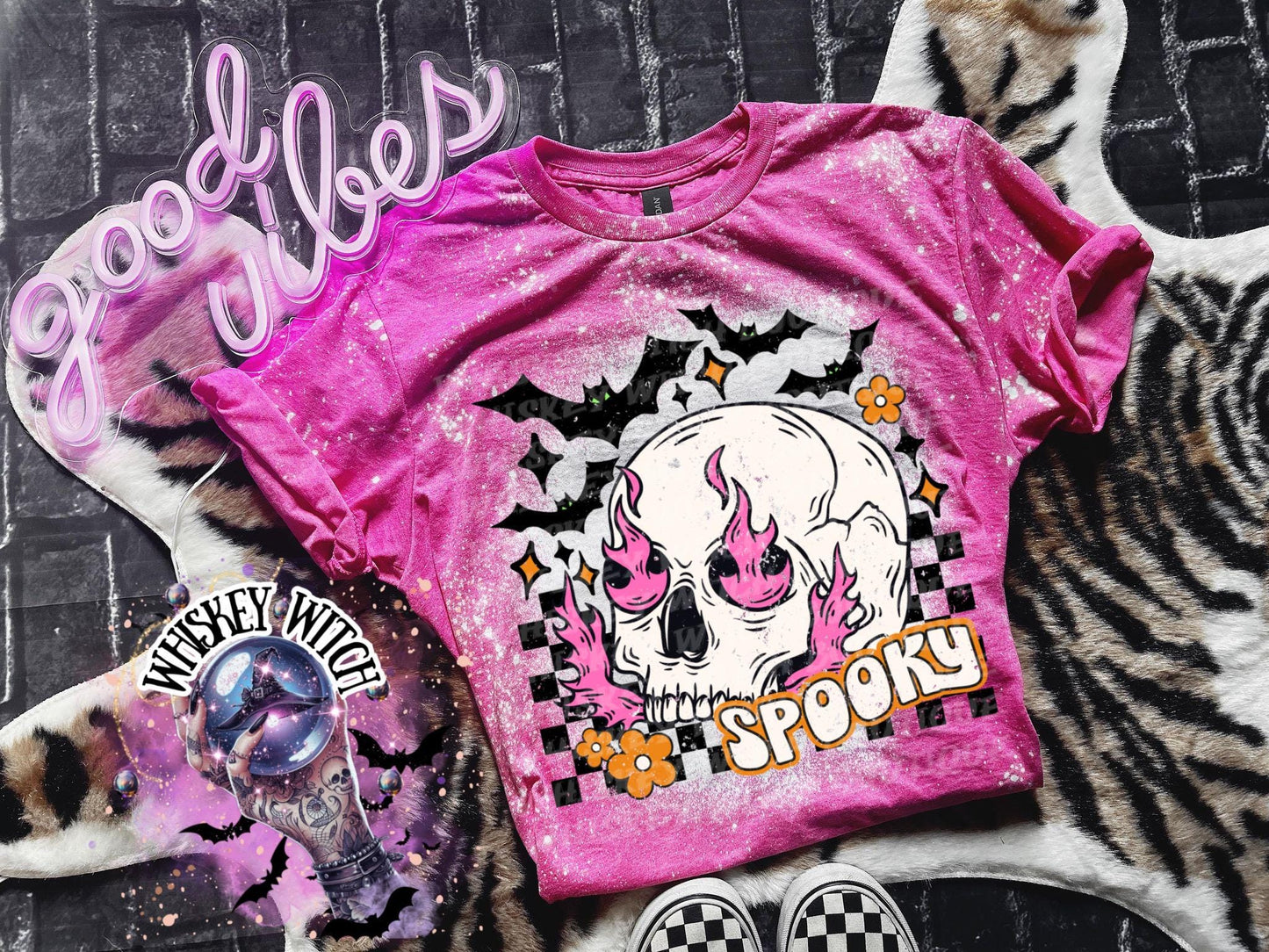 Bleached shirt Spooky Skull with Bats | vintage | retro | distressed | custom | funny | Halloween | gift | womens shirt | goth | skeleton