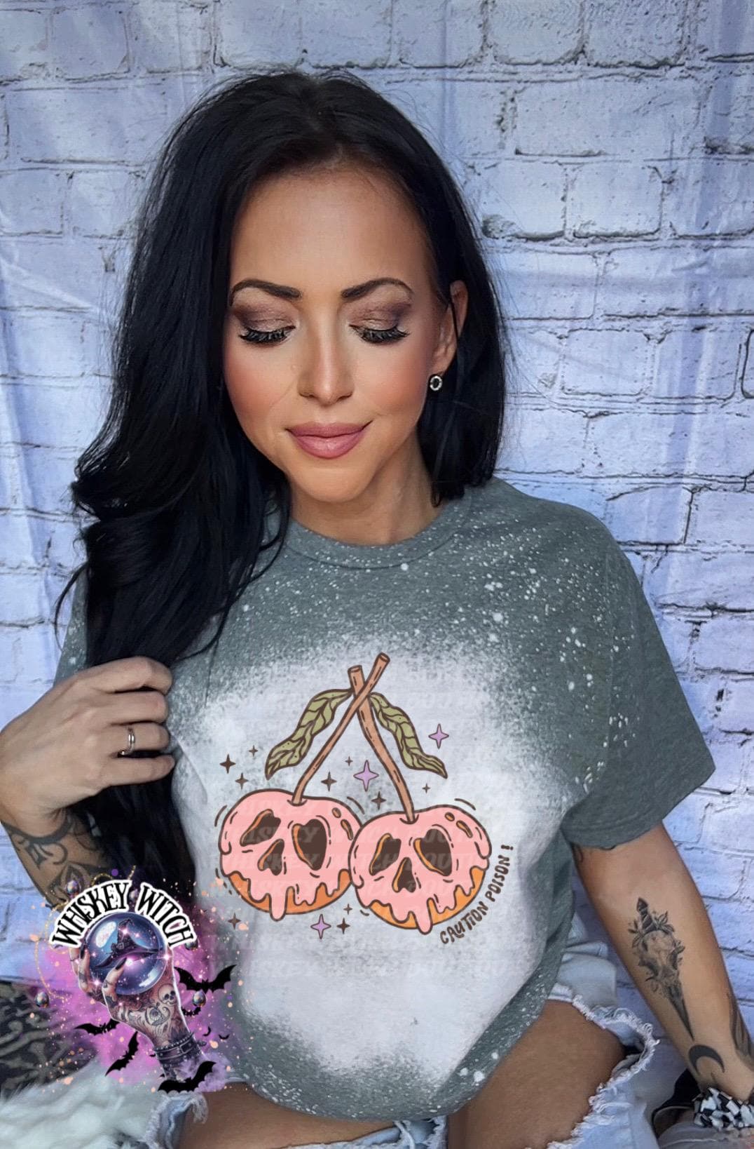 Cherry Skulls Caution Poison | vintage | retro | distressed | custom | funny | Halloween | gift | womens shirt | goth | skeleton | spooky