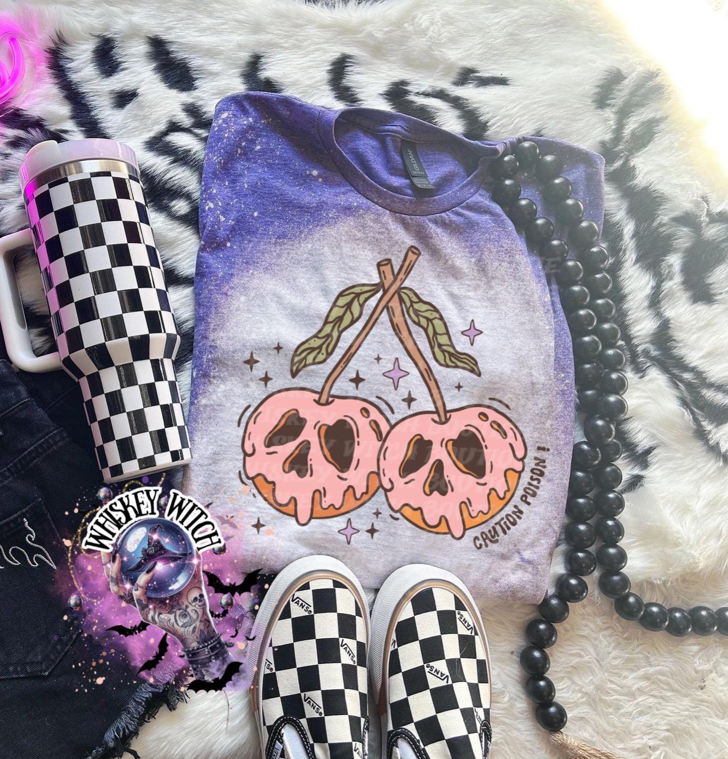 Cherry Skulls Caution Poison | vintage | retro | distressed | custom | funny | Halloween | gift | womens shirt | goth | skeleton | spooky