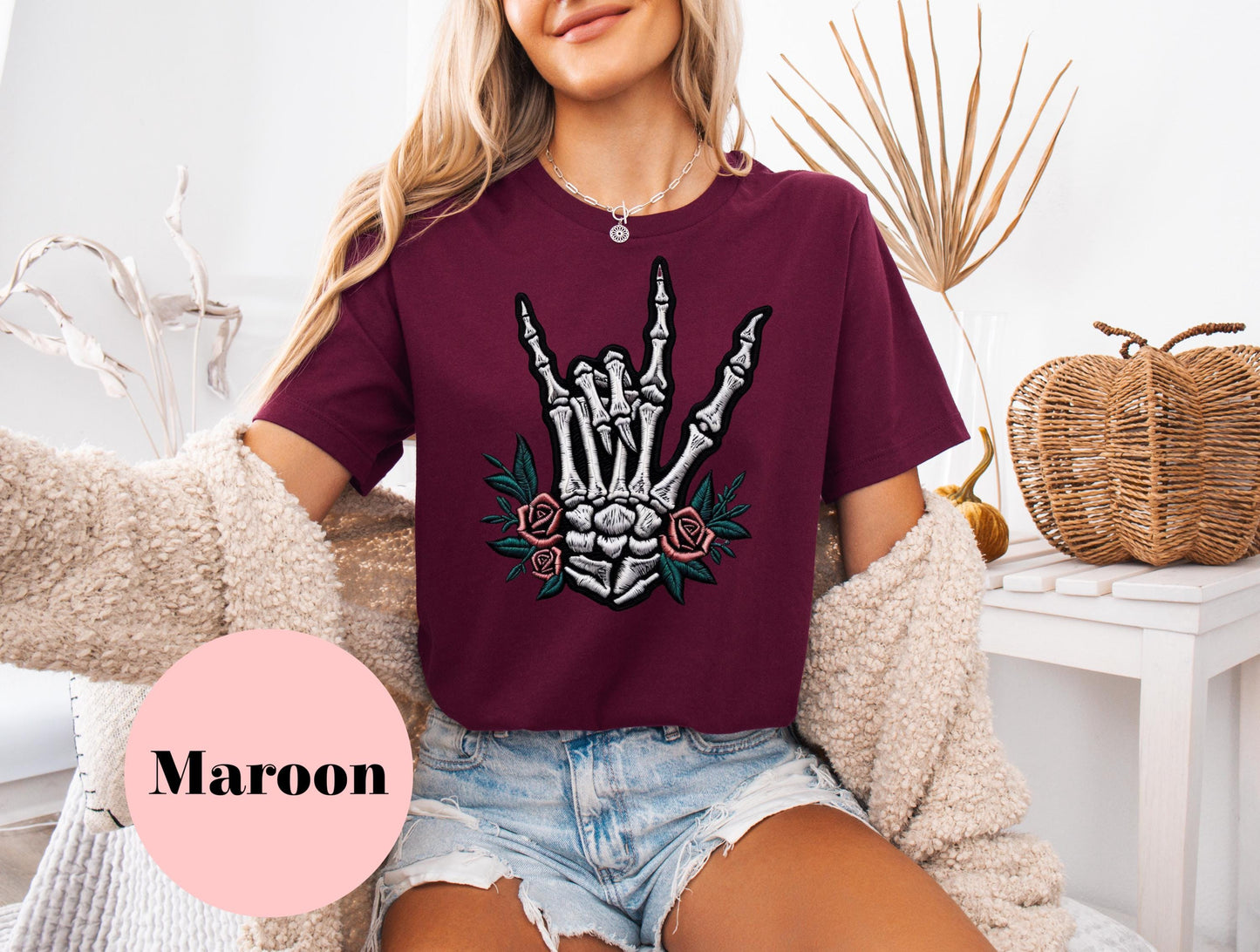 Skeleton Hand Faux Embroidery Unisex Jersey Short Sleeve Tee | goth | punk | gift for her | gift idea | shirts for women | women’s T shirt