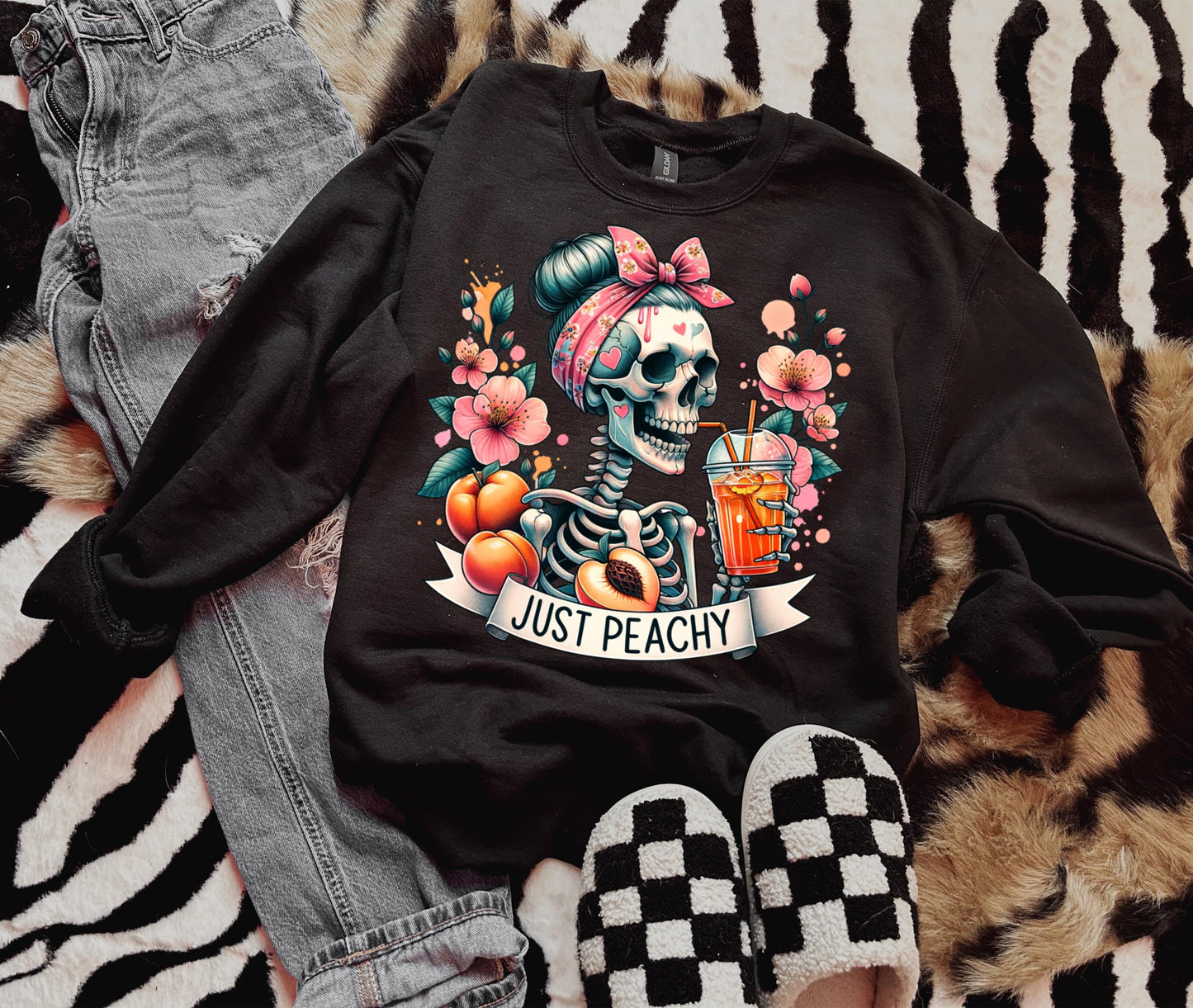 Just Peachy Unisex Heavy Blend™ Crewneck Sweatshirt | skull | skeleton | goth | womens shirt | gifts for her | gift idea | trending | trendy