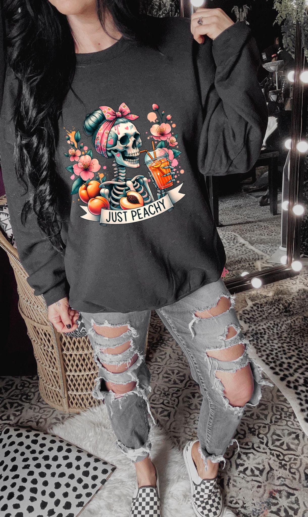 Just Peachy Unisex Heavy Blend™ Crewneck Sweatshirt | skull | skeleton | goth | womens shirt | gifts for her | gift idea | trending | trendy