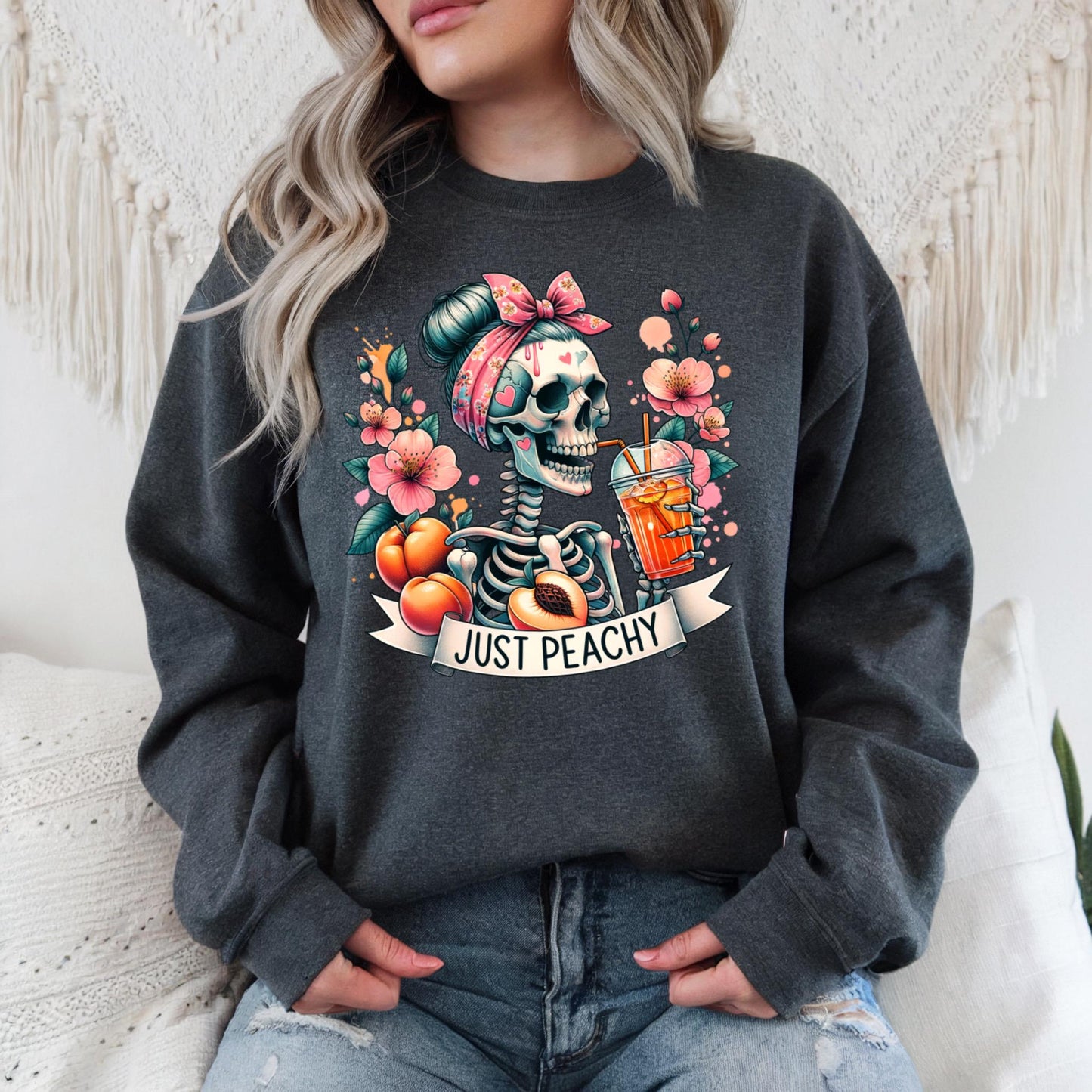 Just Peachy Unisex Heavy Blend™ Crewneck Sweatshirt | skull | skeleton | goth | womens shirt | gifts for her | gift idea | trending | trendy