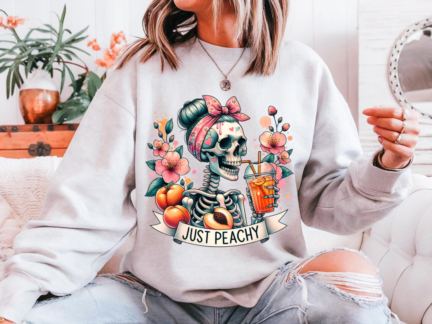 Just Peachy Unisex Heavy Blend™ Crewneck Sweatshirt | skull | skeleton | goth | womens shirt | gifts for her | gift idea | trending | trendy