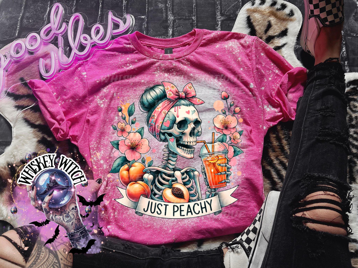 Bleached T shirt Just Peachy skeleton | vintage | retro | custom | funny shirt | Halloween | gift | snarky | goth | mom | soft tee