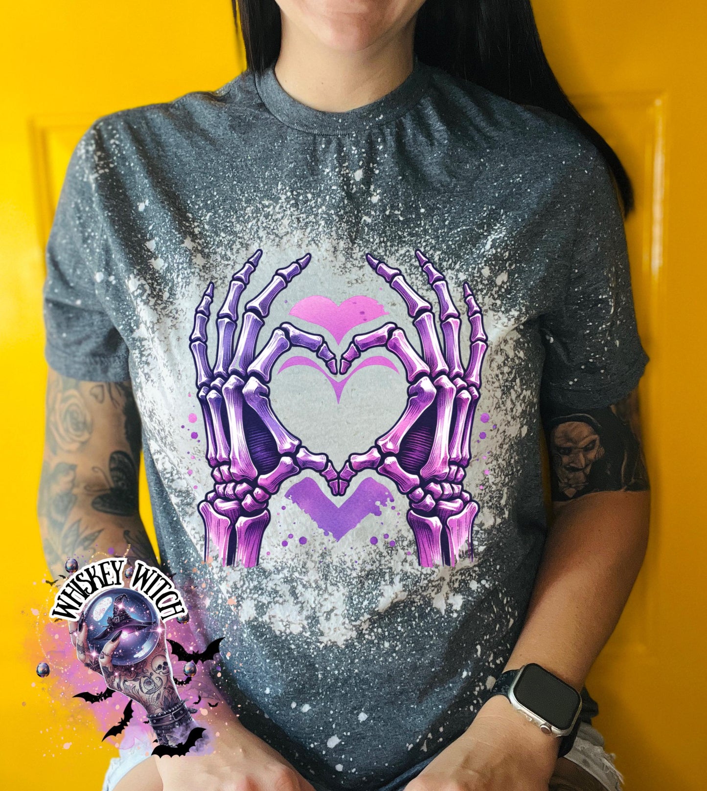 Spooky Skeleton Hands with heart | vintage | retro | distressed | custom | funny | Halloween | gift | womens shirt | goth | Valentine’s Day