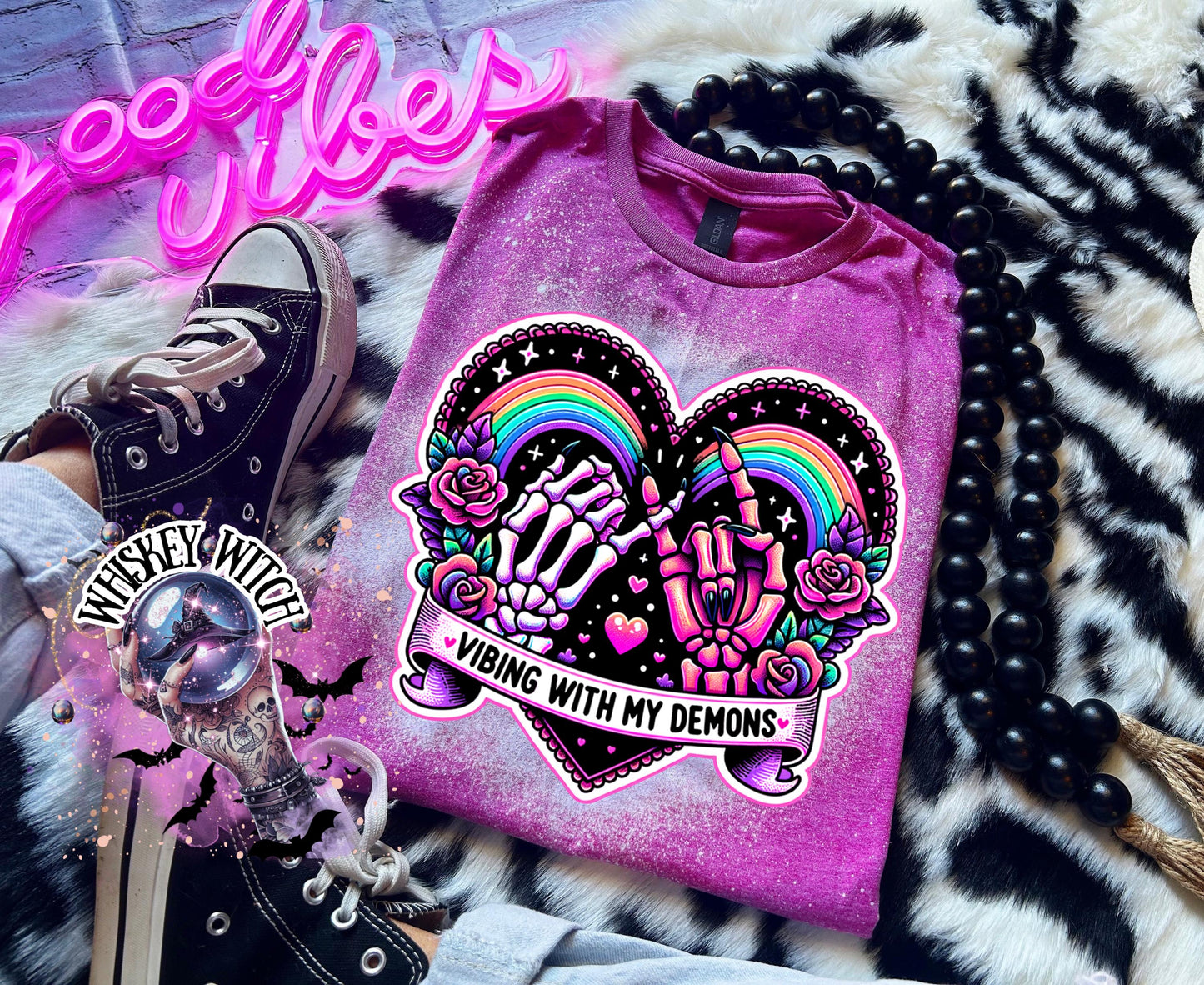 Bleached Shirt Vibing With My Demons Spooky | goth T shirt | gift | tshirt | gift for her | snarky | sarcastic | soft tee | creepy