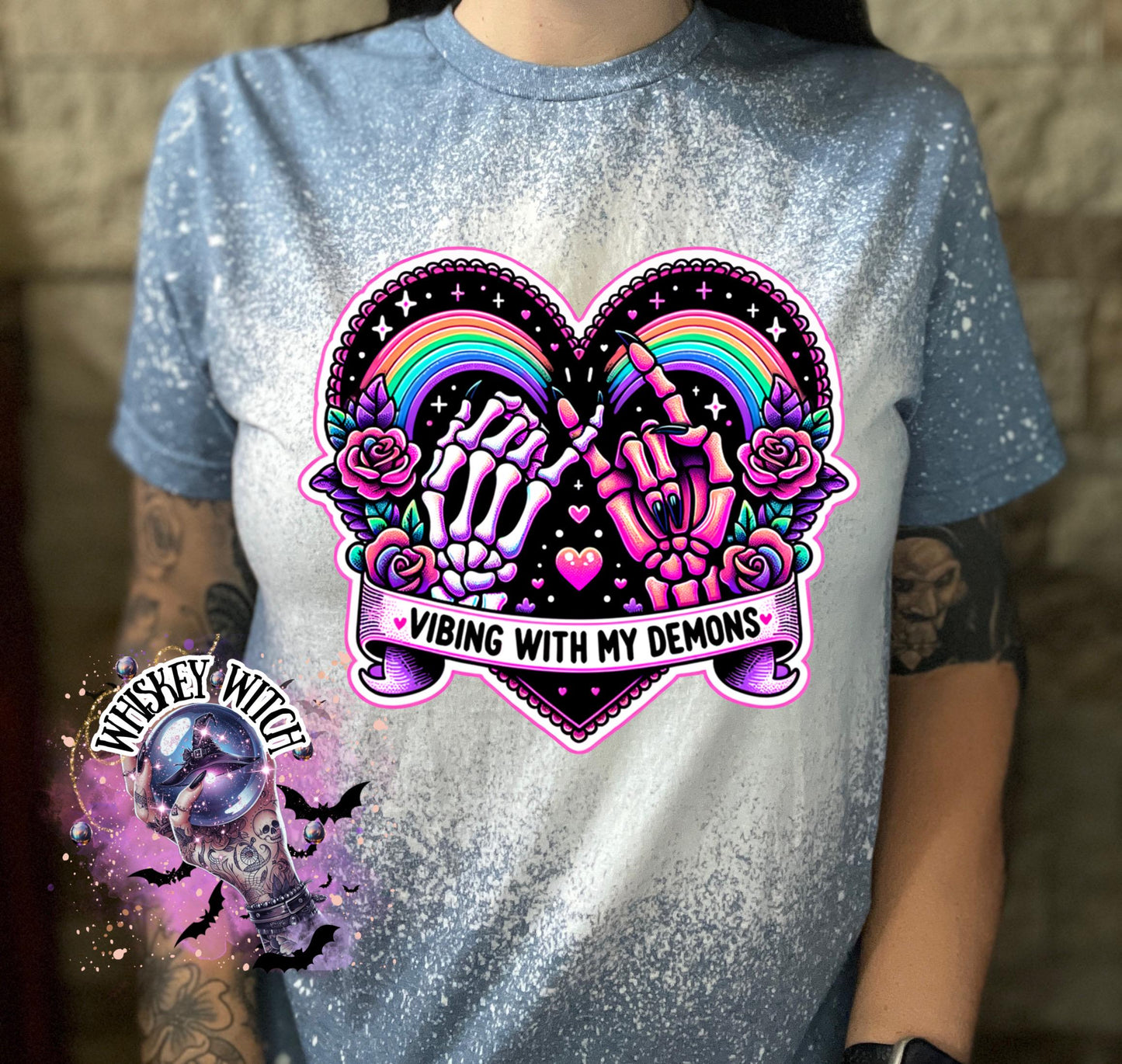 Bleached Shirt Vibing With My Demons Spooky | goth T shirt | gift | tshirt | gift for her | snarky | sarcastic | soft tee | creepy