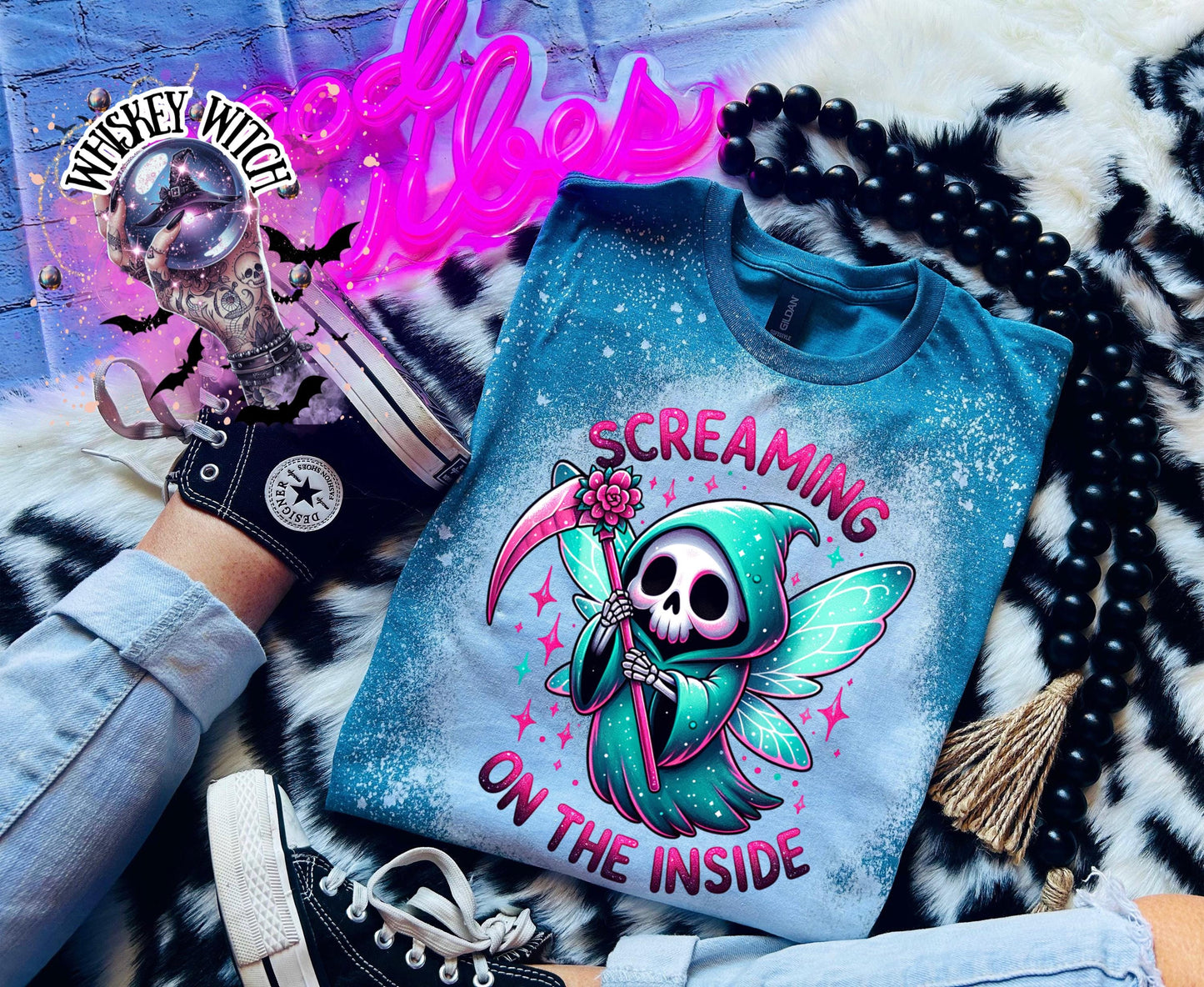 Bleached Shirt Spooky Screaming On The Inside | goth T shirt | gift | tshirt | gift for her | snarky | sarcastic | soft tee | creepy