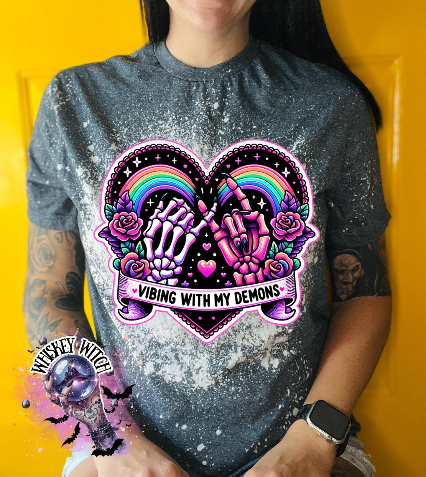 Bleached Shirt Vibing With My Demons Spooky | goth T shirt | gift | tshirt | gift for her | snarky | sarcastic | soft tee | creepy