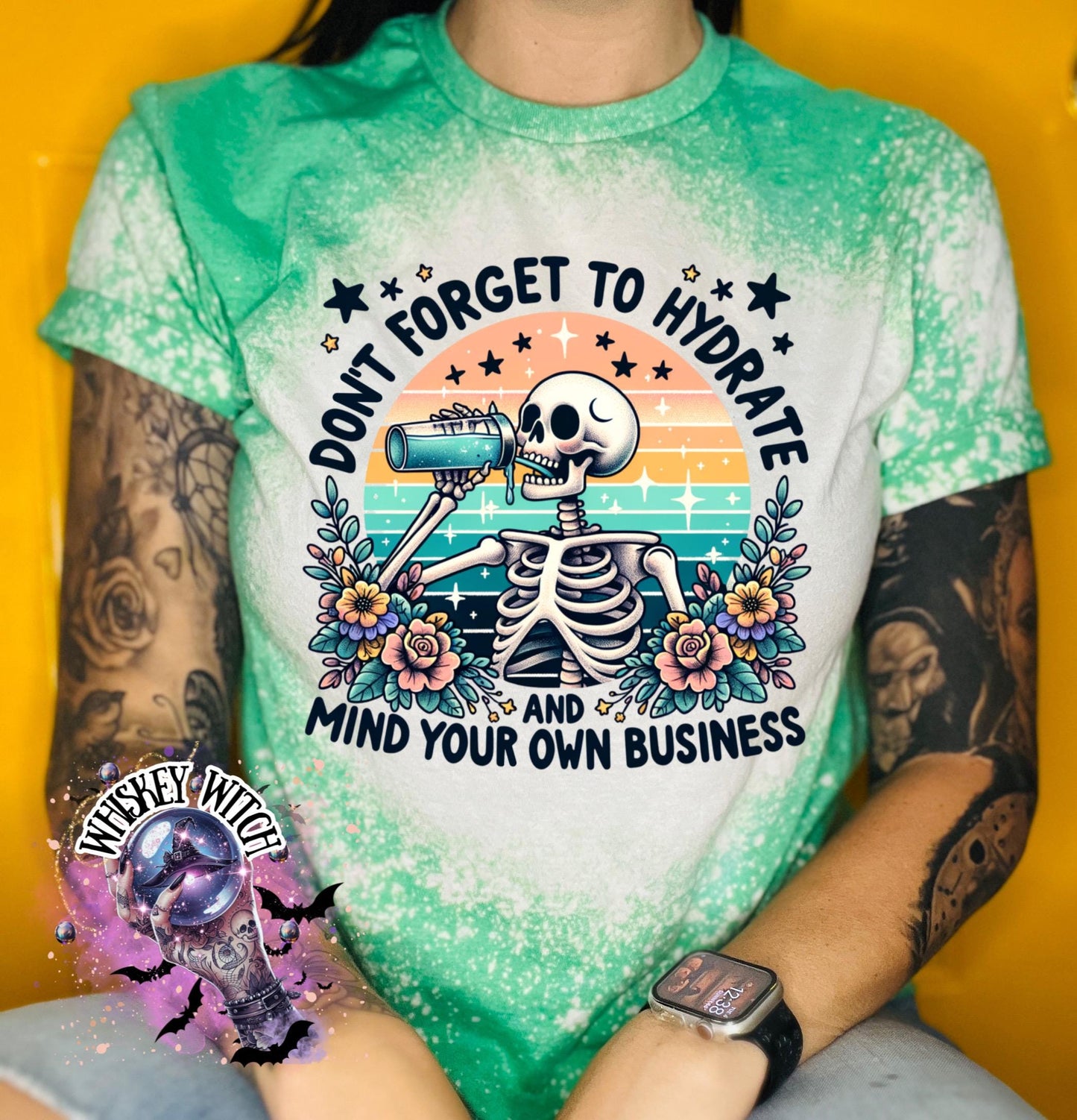 Bleached Shirt Spooky I Hydrate and mind your business Skeleton | gift | tshirt | gift for her | snarky | sarcastic | soft tee | creepy