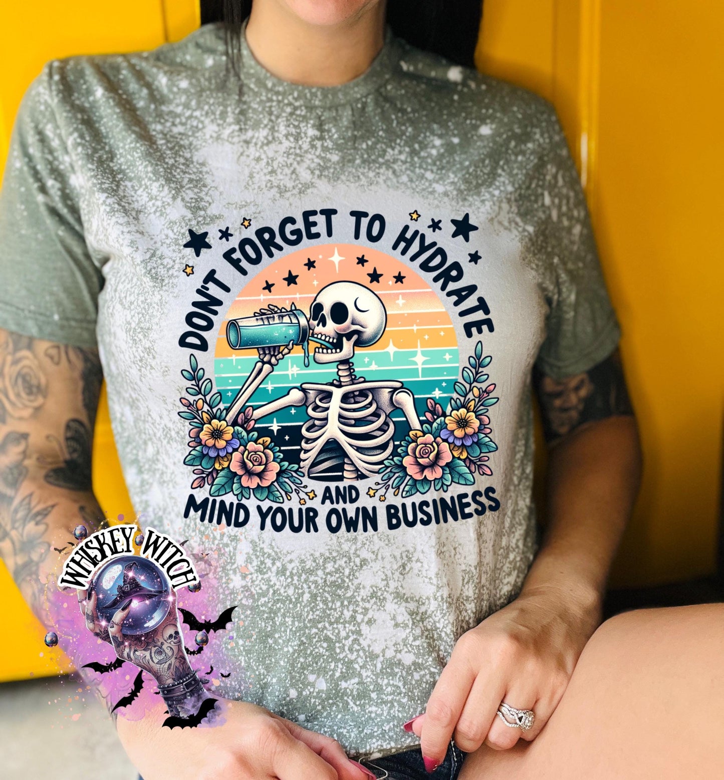 Bleached Shirt Spooky I Hydrate and mind your business Skeleton | gift | tshirt | gift for her | snarky | sarcastic | soft tee | creepy
