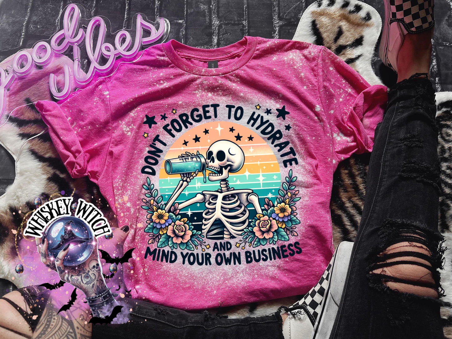Bleached Shirt Spooky I Hydrate and mind your business Skeleton | gift | tshirt | gift for her | snarky | sarcastic | soft tee | creepy