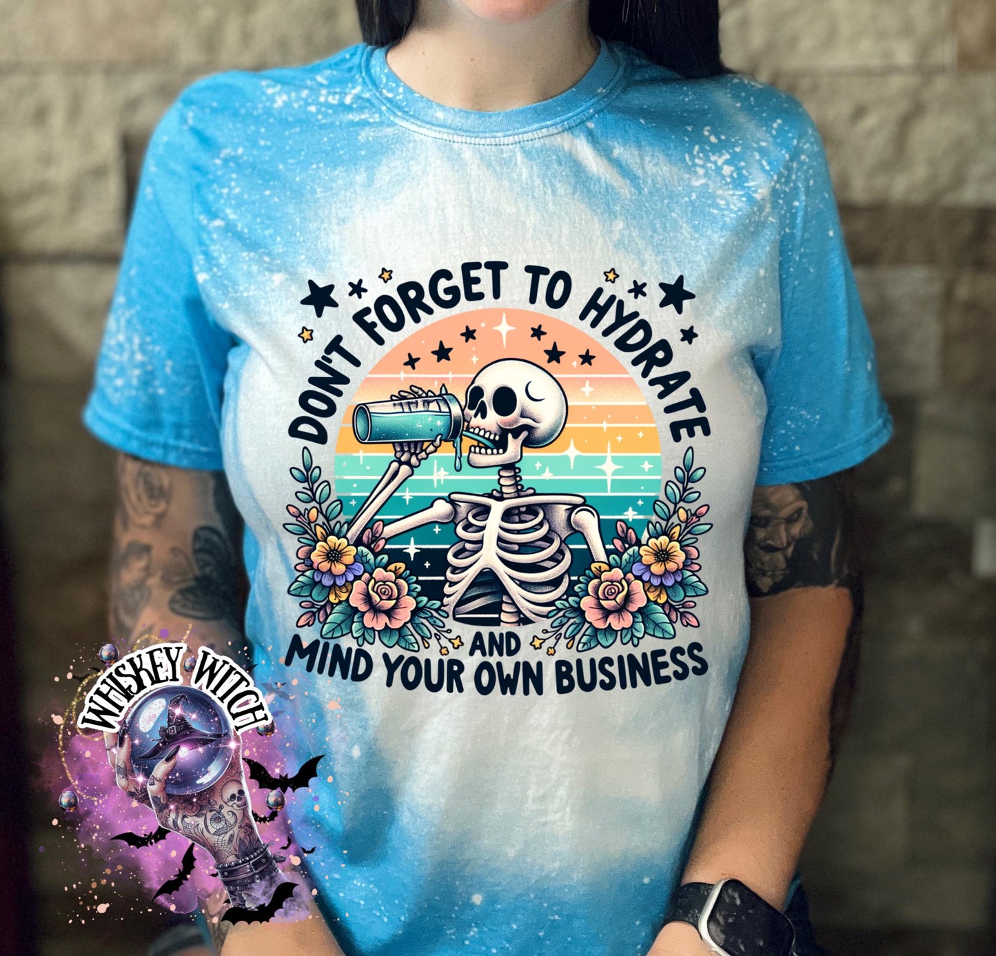 Bleached Shirt Spooky I Hydrate and mind your business Skeleton | gift | tshirt | gift for her | snarky | sarcastic | soft tee | creepy