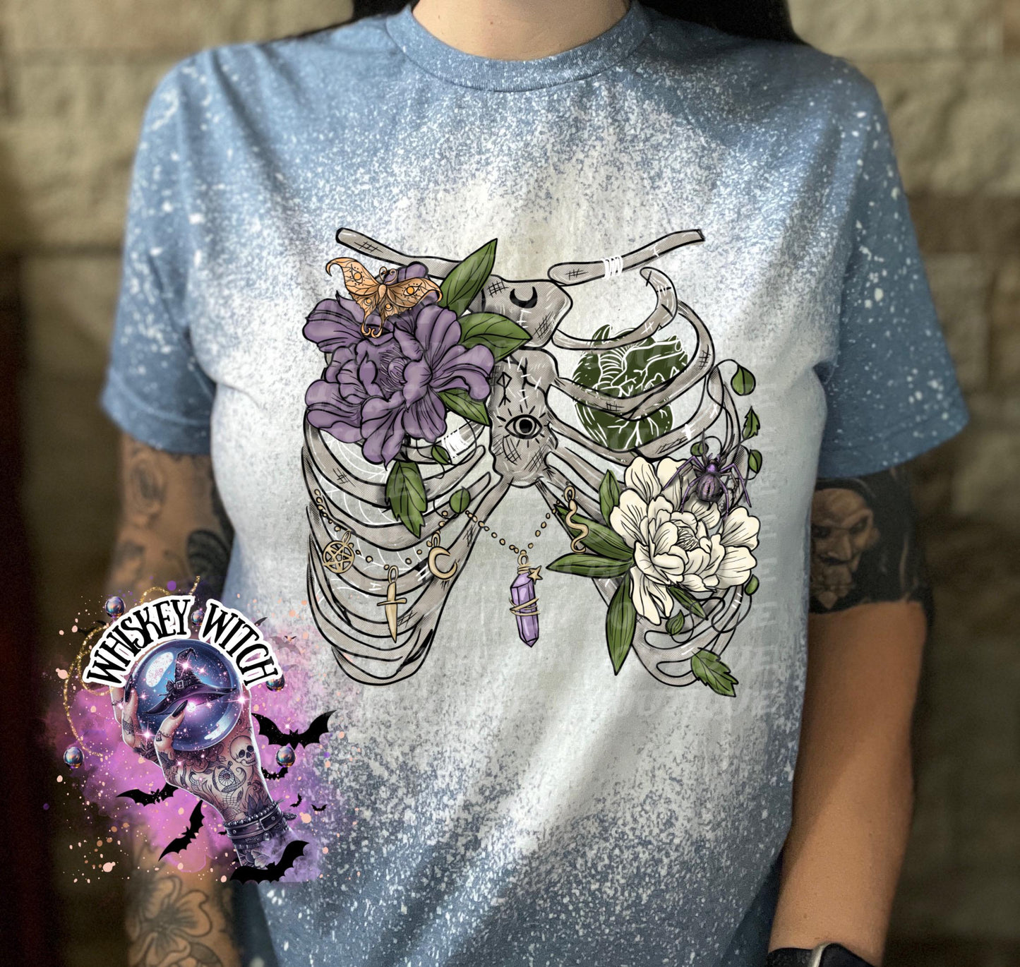 Witchy Ribcage skeleton bleached tee | vintage | retro | funny shirt | Halloween | snarky | goth | custom | mom | summer | soft tee