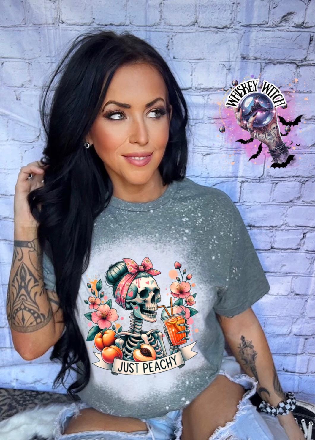 Bleached T shirt Just Peachy skeleton | vintage | retro | custom | funny shirt | Halloween | gift | snarky | goth | mom | soft tee