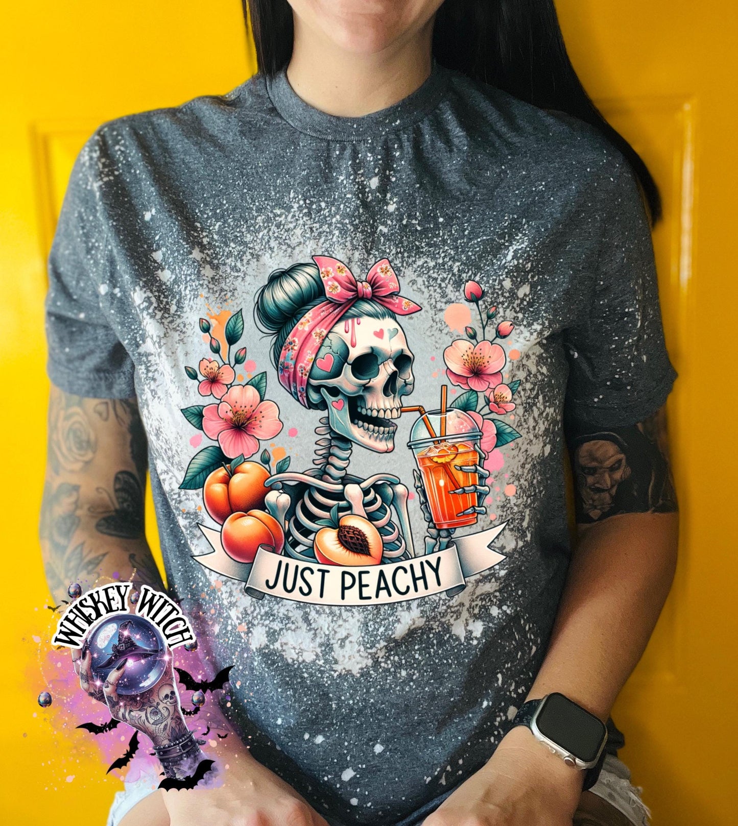 Bleached T shirt Just Peachy skeleton | vintage | retro | custom | funny shirt | Halloween | gift | snarky | goth | mom | soft tee