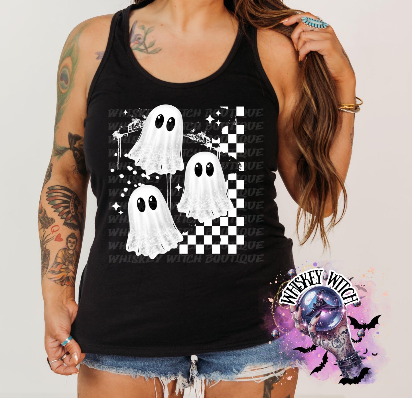 Spooky Grundge Pattern Ghost checkered TankTop | cute summer shirt | Halloween | funny summer shirt | gift | Gift idea