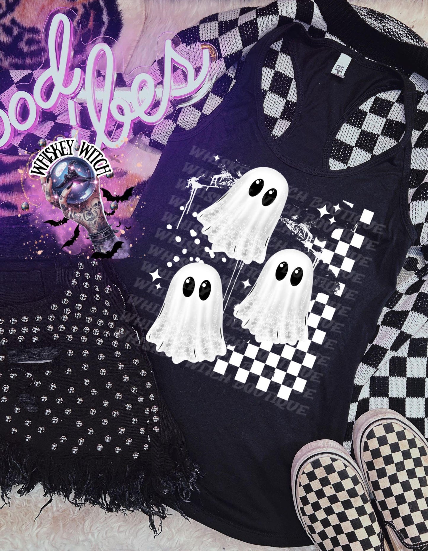 Spooky Grundge Pattern Ghost checkered TankTop | cute summer shirt | Halloween | funny summer shirt | gift | Gift idea