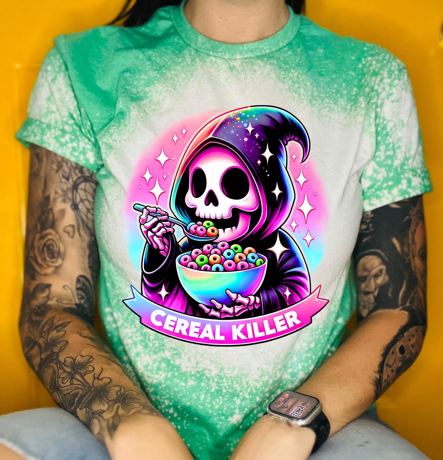 Bleached tshirt Cereal Killer reaper spooky | vintage | retro | custom | funny shirt | Halloween | gift | snarky | goth | custom | soft tee