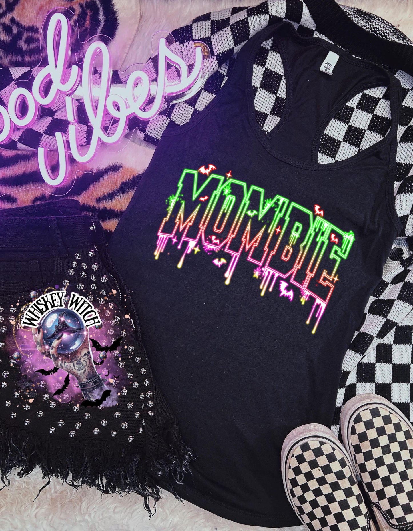 Spooky Neon Mombie Mom Summer Womens TankTop | mama shirt | Halloween | gifts for her | handmade | soft top | trendy | retro | vintage