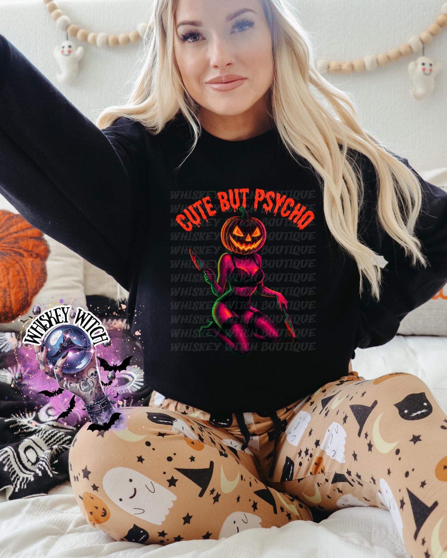 Funny Cute but Psycho Creepy Pumpkin Witchy Vintage Halloween Graphic Tee | Spooky season shirt | retro | vintage | comfy | gifts for her