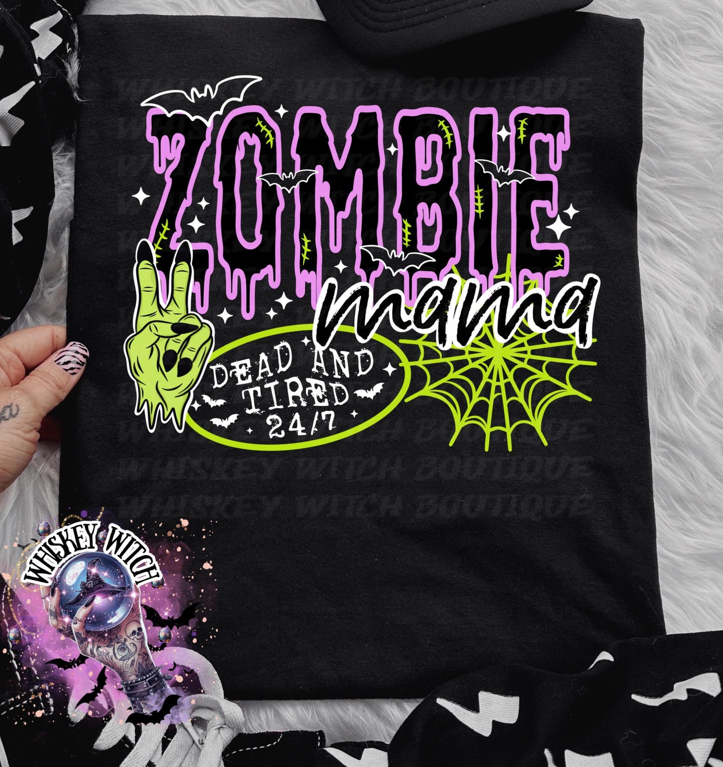 Zombie Mama Dead Tired 24/7 Witchy Vintage Halloween Graphic Tee | Spooky season shirt | vintage | comfy | gifts for her | T shirt