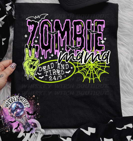 Zombie Mama Dead Tired 24/7 Witchy Vintage Halloween Graphic Tee | Spooky season shirt | vintage | comfy | gifts for her | T shirt