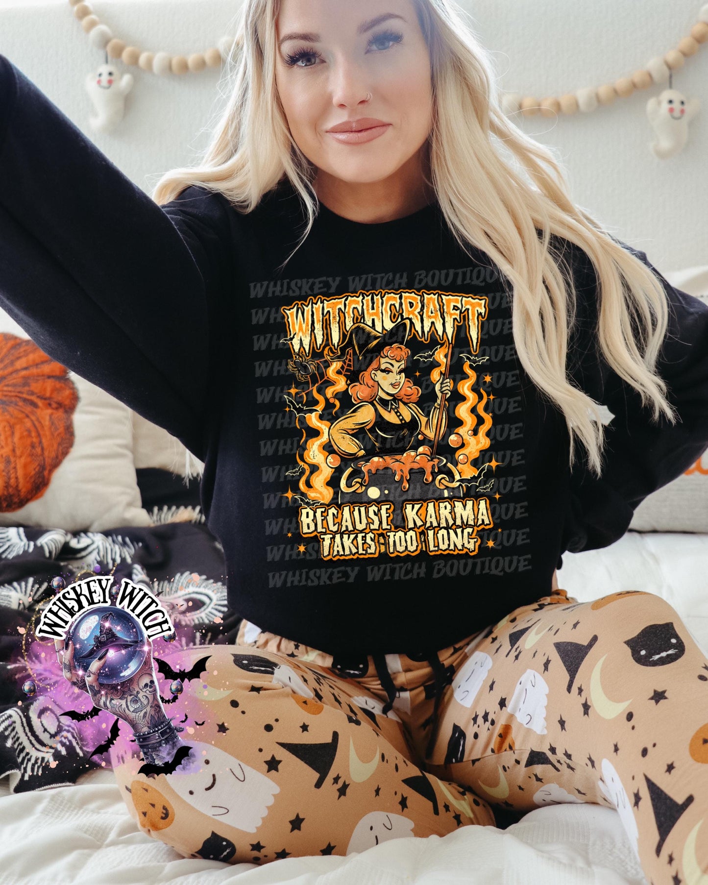 Witchcraft Because Karma Takes Too Long Halloween Shirt | cute shirt | cozy | retro | vintage | comfy | gift | handmade | spooky | cozy tee