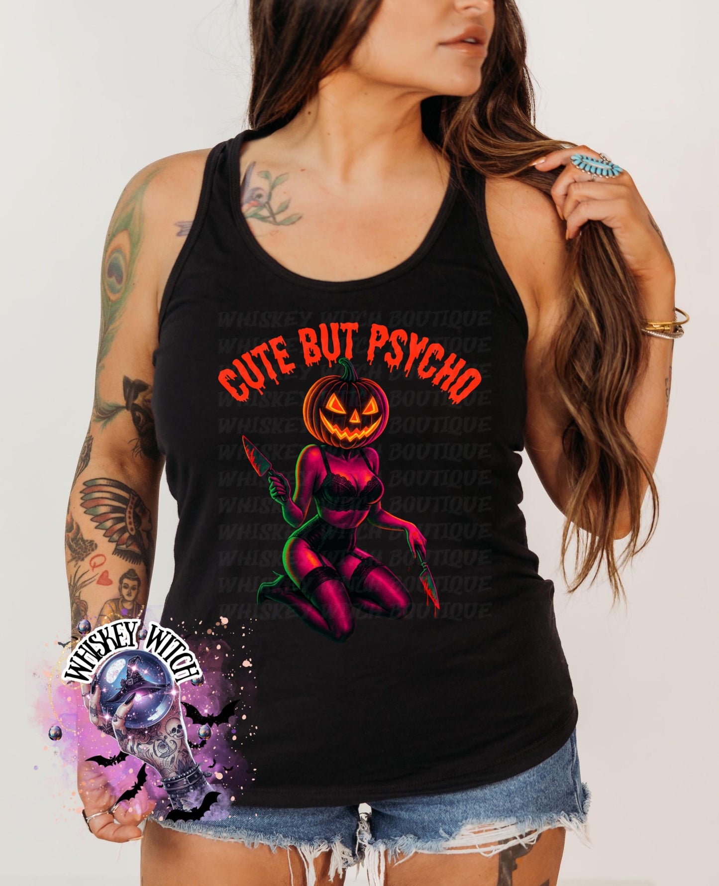 Spooky Cute But Psycho Witchy Halloween Geaphic TankTop | cute summer shirt | Spooky Season Shirt | Gift ideas for her | witchcore