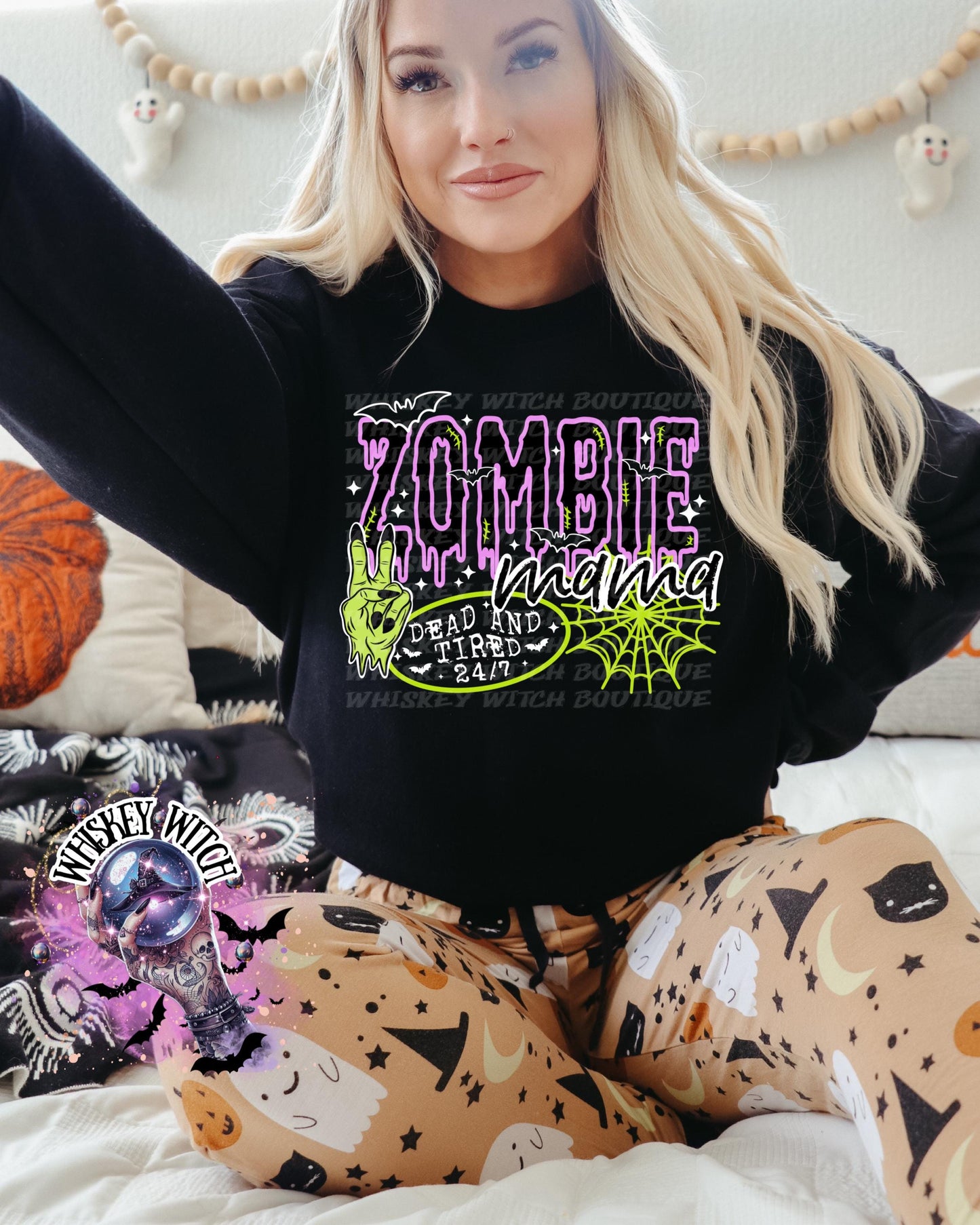 Zombie Mama Dead Tired 24/7 Witchy Vintage Halloween Graphic Tee | Spooky season shirt | vintage | comfy | gifts for her | T shirt