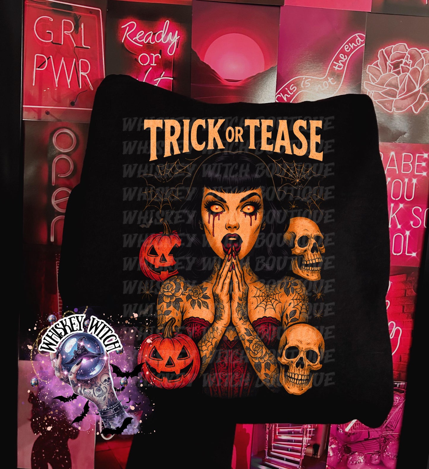 Trick or Tease cute horror Witchy Halloween Shirt | cute shirt | cozy | retro | vintage | comfy | gift | handmade | spooky | cozy tee
