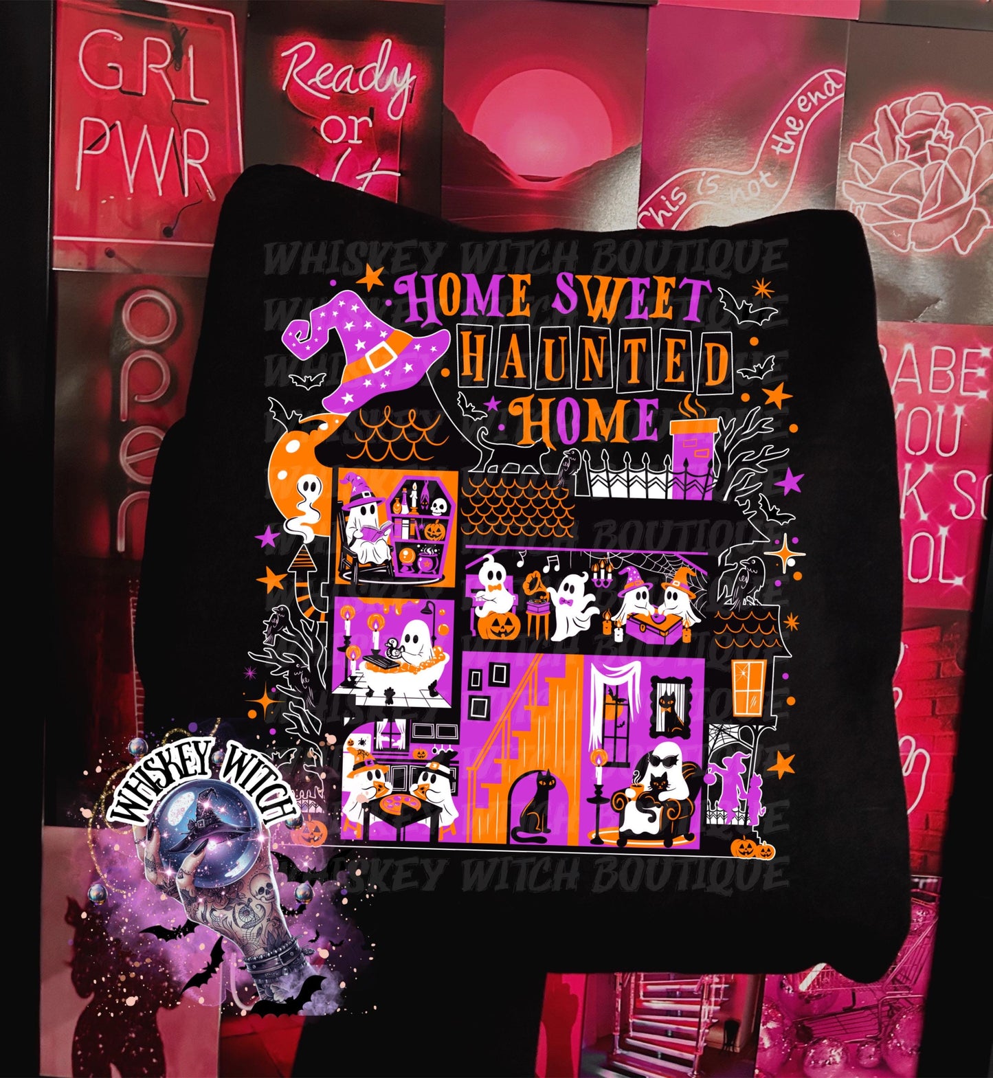 Home Sweet Haunted Home Cute Ghost Halloween T-Shirt: Witchy Retro Graphic Tee, spooky season, pumpkin patch wearing shirt, trendy tee
