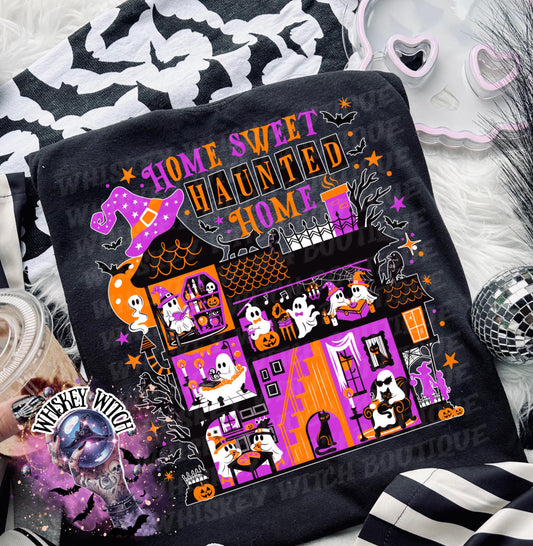 Home Sweet Haunted Home Cute Ghost Halloween T-Shirt: Witchy Retro Graphic Tee, spooky season, pumpkin patch wearing shirt, trendy tee