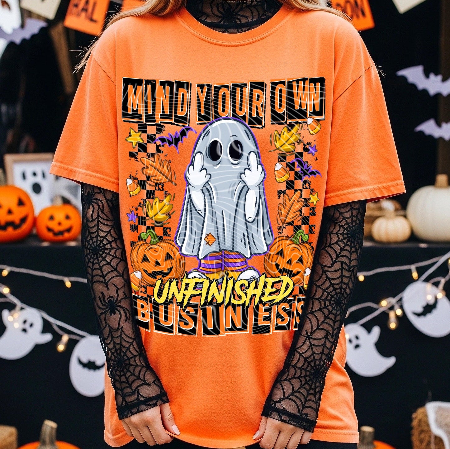 Ghost Mind Your Own Unfinished Business funny Vintage halloween T Shirt, spooky Graphic Tee, Spooky Humor Shirt, retro Aesthetic Top