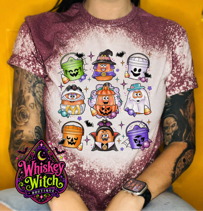 Retro Halloween Candy Bucket Shirt | Hand Bleached Spooky Halloween Graphic Tee