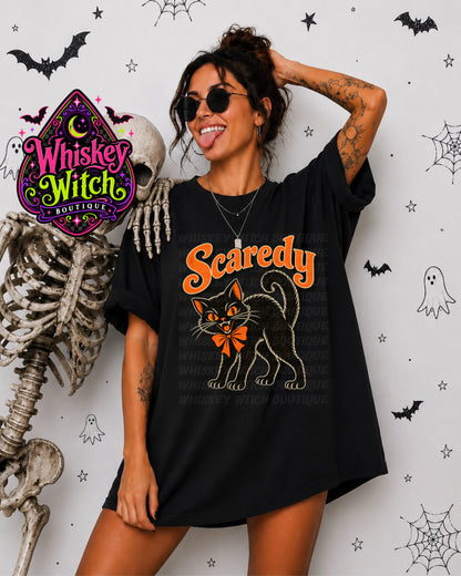 Scaredy Cat Halloween Shirt | Retro Black Cat Tee or Sweatshirt | Vintage Halloween Graphic Shirt