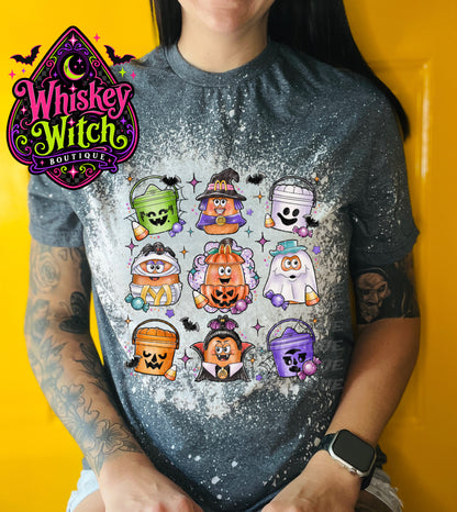 Retro Halloween Candy Bucket Shirt | Hand Bleached Spooky Halloween Graphic Tee